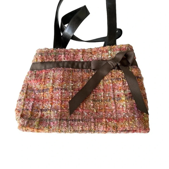 B's Bags Multicolor Woven Tweed Purse w/ Brown Bow - Picture 3 of 12